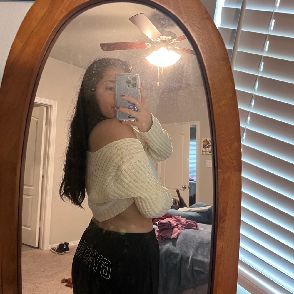 Dolls Kill Cream Off-Shoulder Sweater